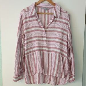 Marc New YorkAndrew Marc Linen Pink Striped Coastal Grandma Beach Women Top PXL